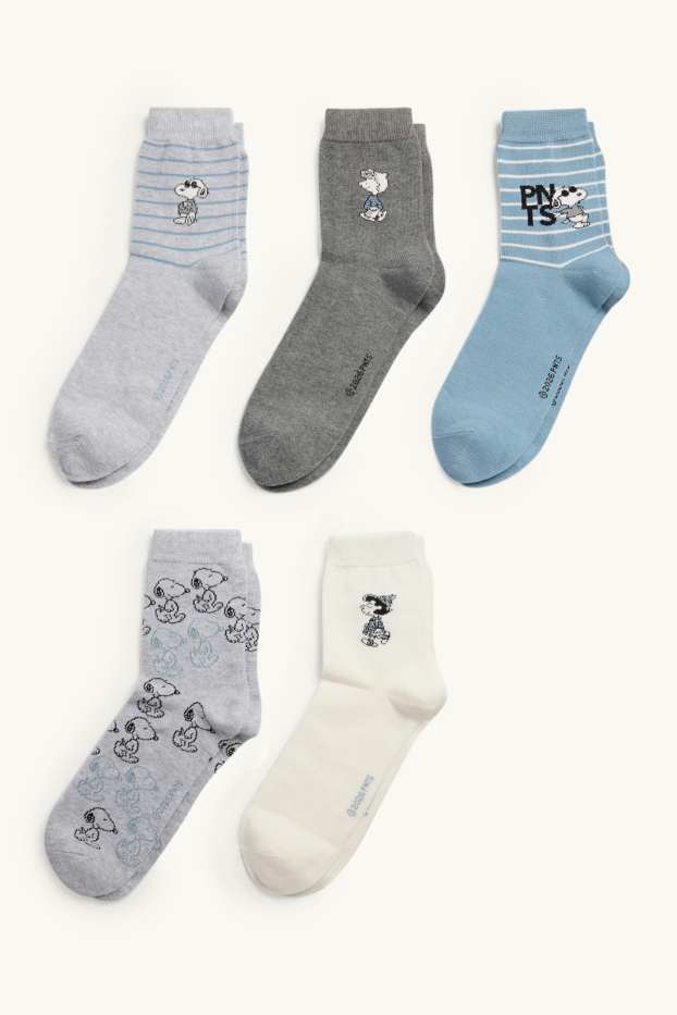 Dames - Set van 5 paar - sokken met motief - Peanuts - blauw / grijs