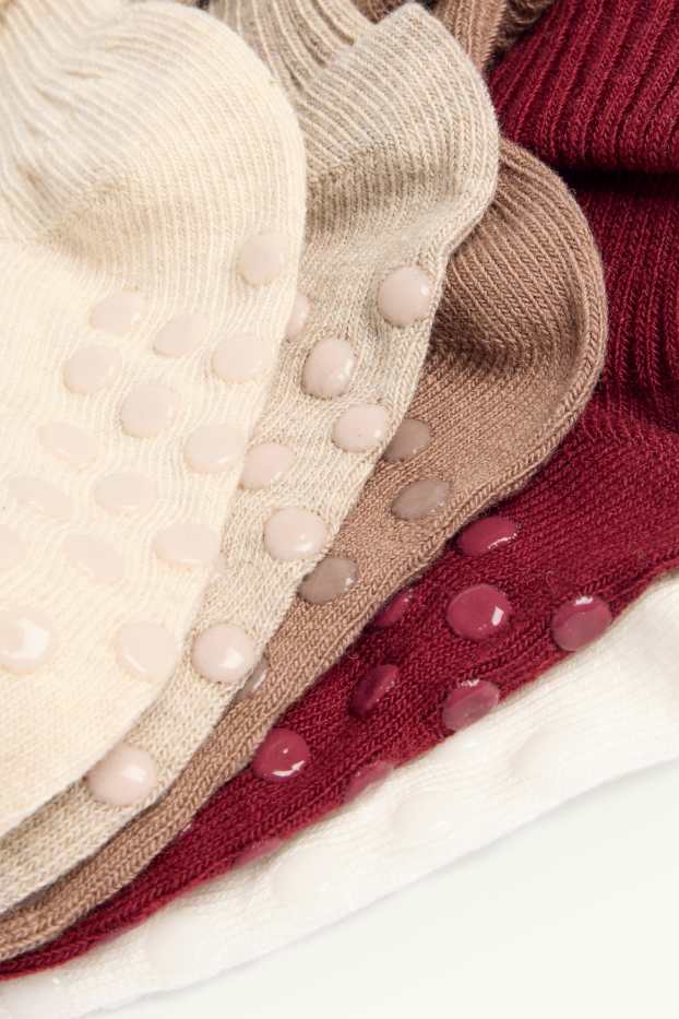 Baby Buben - Multipack 5er - Baby-Noppensocken - gerippt - beige / bordeaux