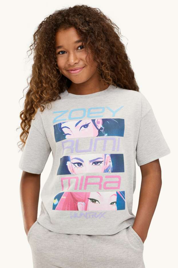 Enfants filles - KPop Demon Hunters - T-shirt - effet brillant - gris clair chiné