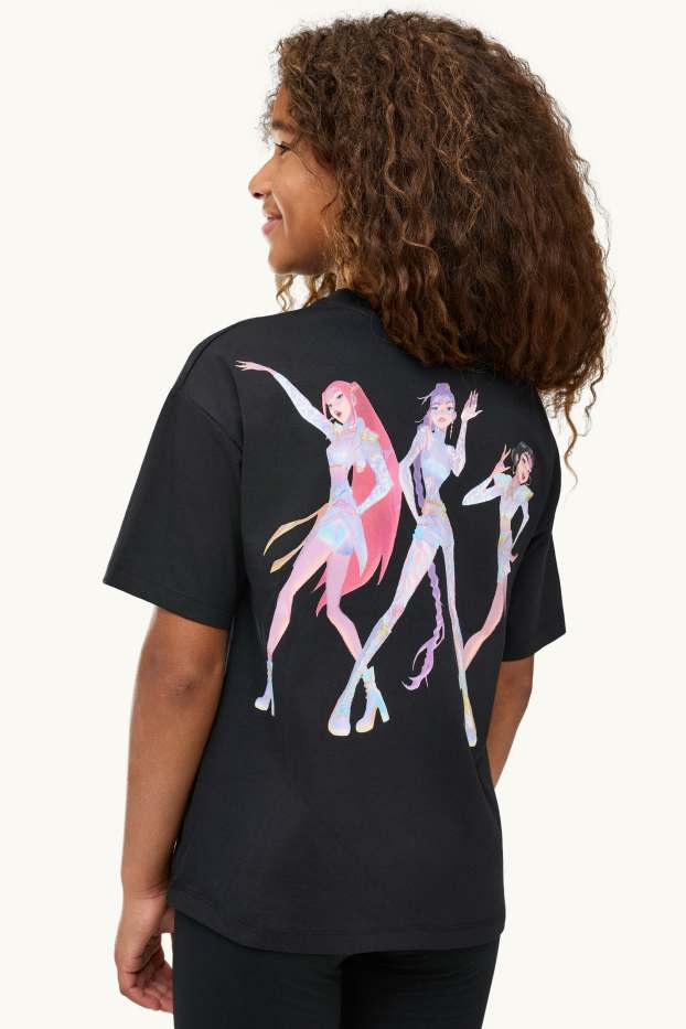 Children Girls - K-Pop Demon Hunters - short sleeve T-shirt - shiny - black