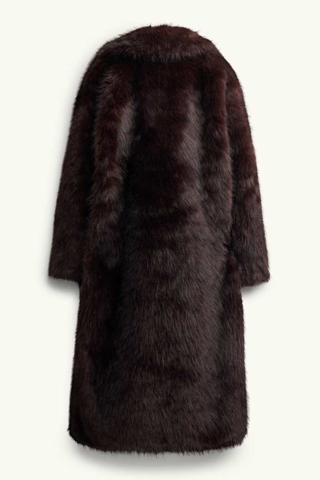 Women - Faux fur coat - dark brown
