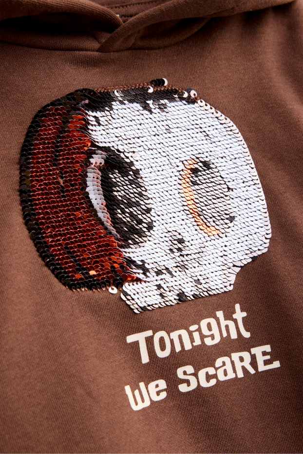 Enfants garçons - Halloween - tête-de-mort - sweat à capuche - effet brillant - marron