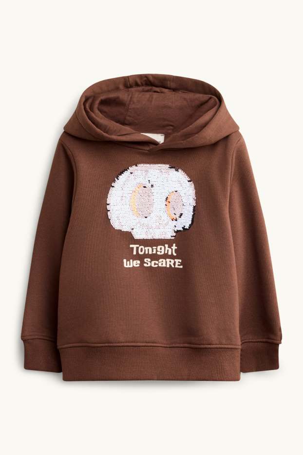 Enfants garçons - Halloween - tête-de-mort - sweat à capuche - effet brillant - marron