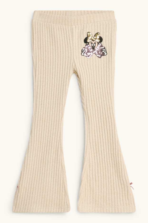 Kinder Mädchen - Minnie Maus - Flared Leggings - gerippt - Glanz Effekt - beige