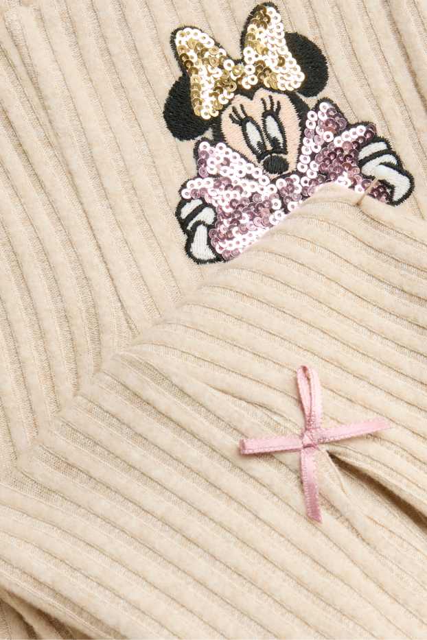 Kinder Mädchen - Minnie Maus - Flared Leggings - gerippt - Glanz Effekt - beige