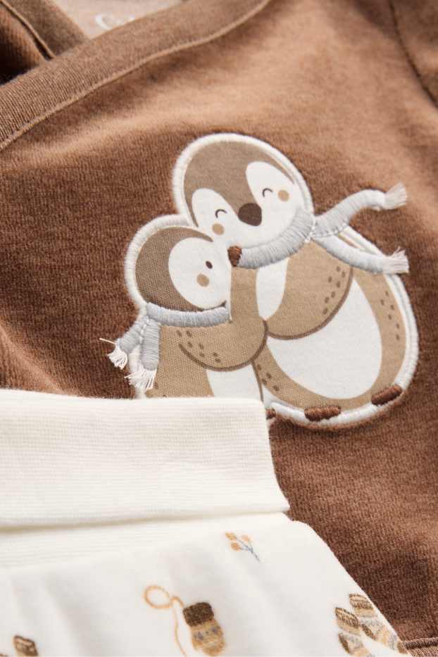 Unisex - Pingüí - conjunt per a nounat - 2 peces - marró / blanc trencat