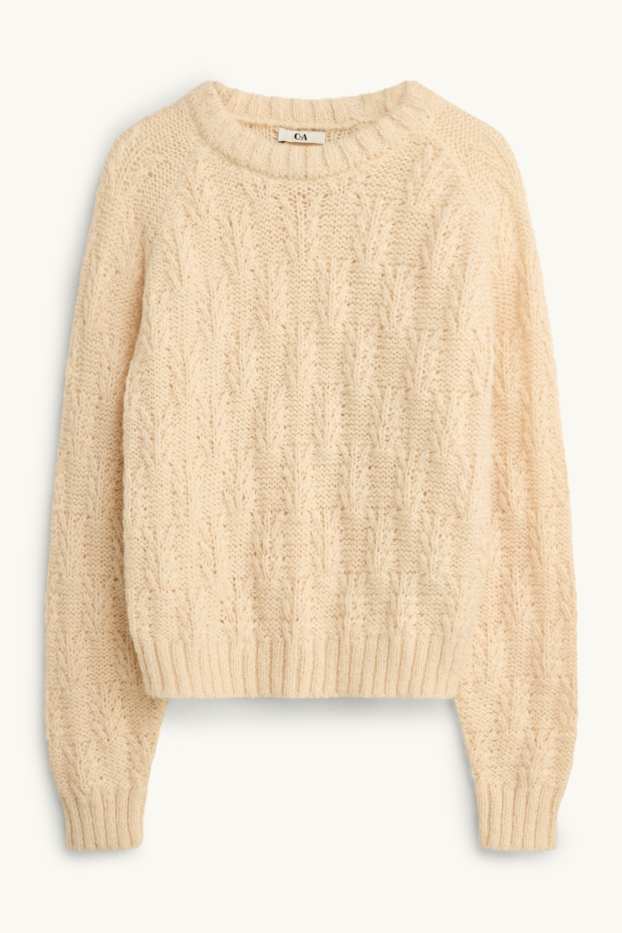 Damen - Pullover - Zopfmuster - cremefarben