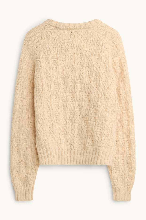 Damen - Pullover - Zopfmuster - cremefarben