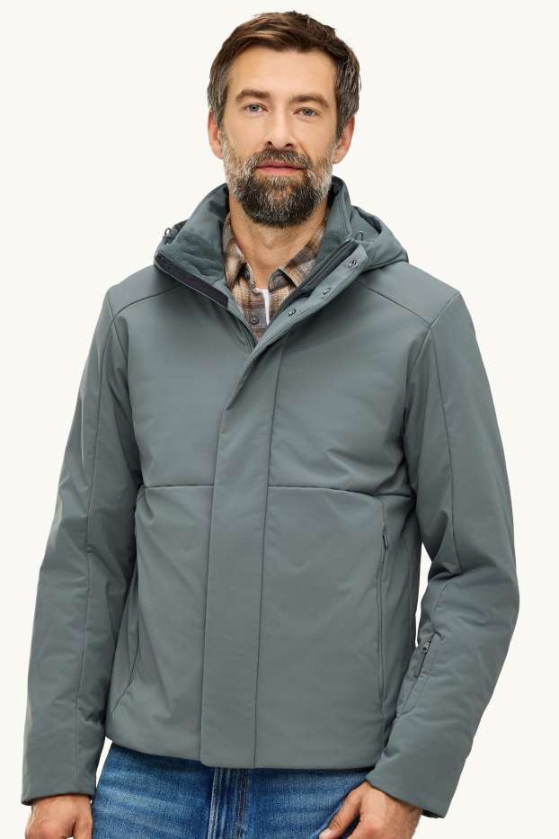 Herren - Softshelljacke mit Kapuze - gefüttert - wasserabweisend - grau
