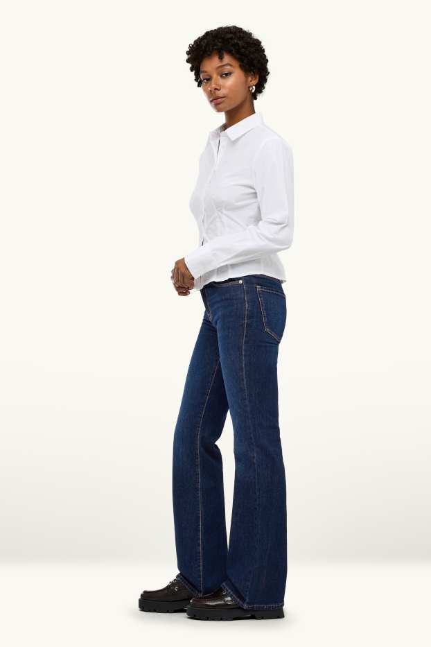 Femei - Flared jeans - talie medie - denim-albastru închis