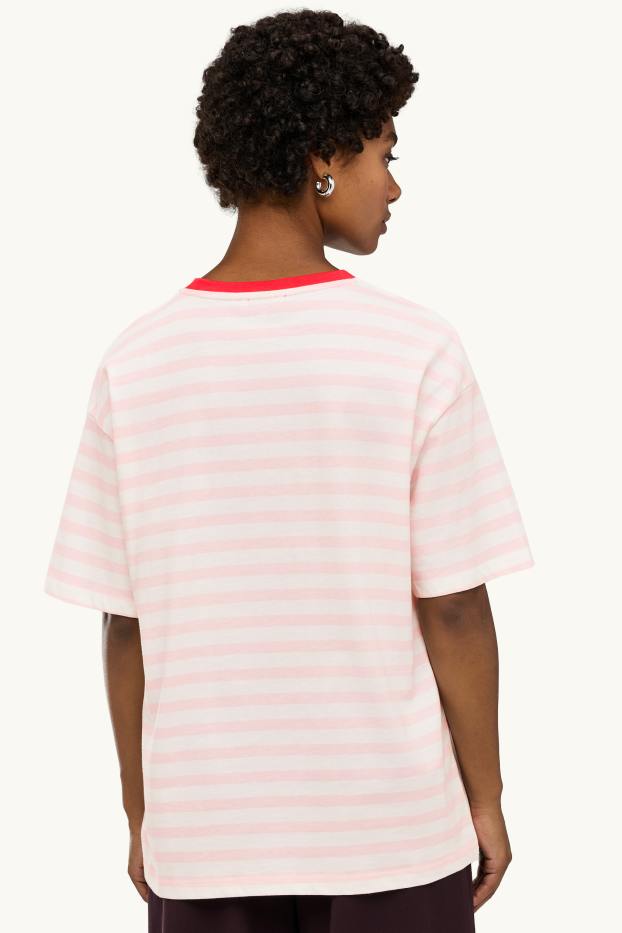 Femei - Tricou - supradimensionat - cu dungi - alb / roz