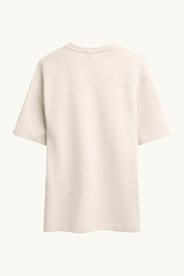 Hommes - T-shirt - relaxed fit - finition côtelée - blanc crème