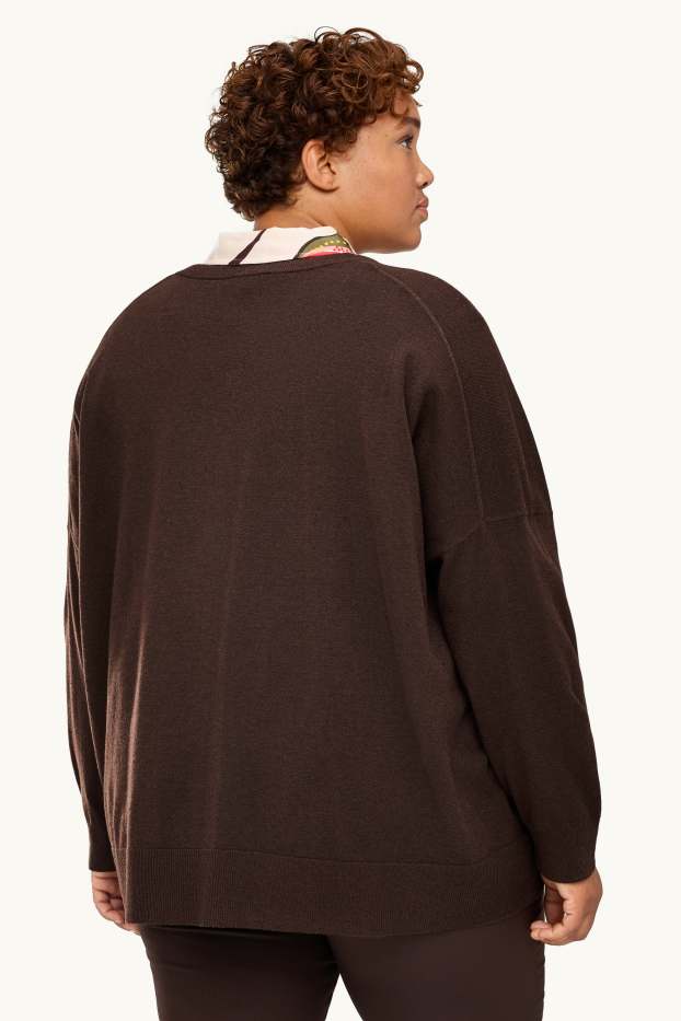 Women - V-neck jumper - dark brown
