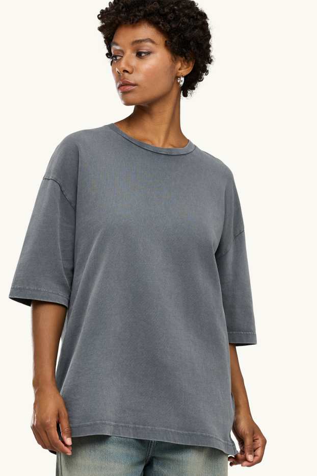 Women - T-shirt - oversized - dark gray