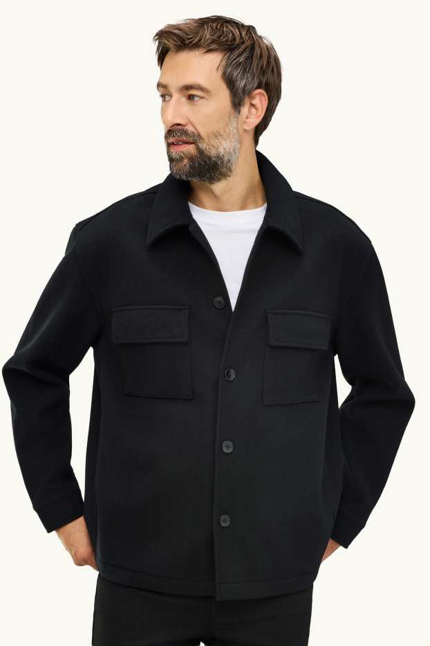 Pánské - Košilová bunda - relaxed fit - kent - černá