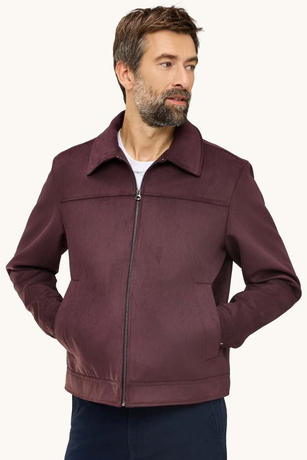 Hommes - Blouson - faux suède - bordeaux