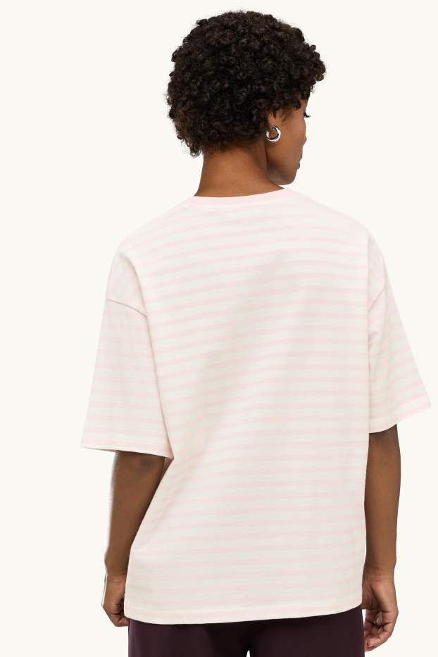 Damen - T-Shirt - Oversized - gestreift - weiß / rosa