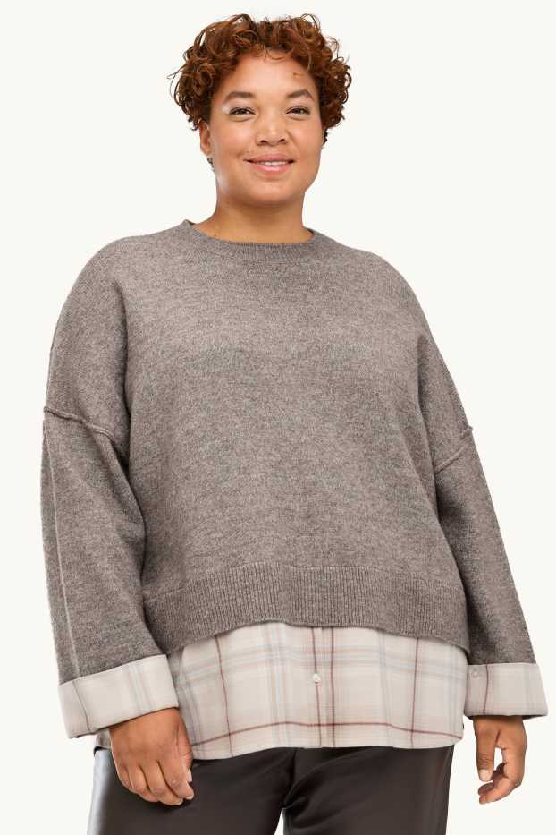 Damen - Pullover - 2-in-1-Look - braun / beige