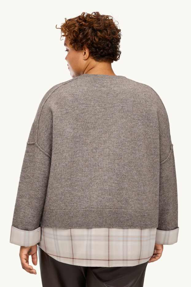 Damen - Pullover - 2-in-1-Look - braun / beige