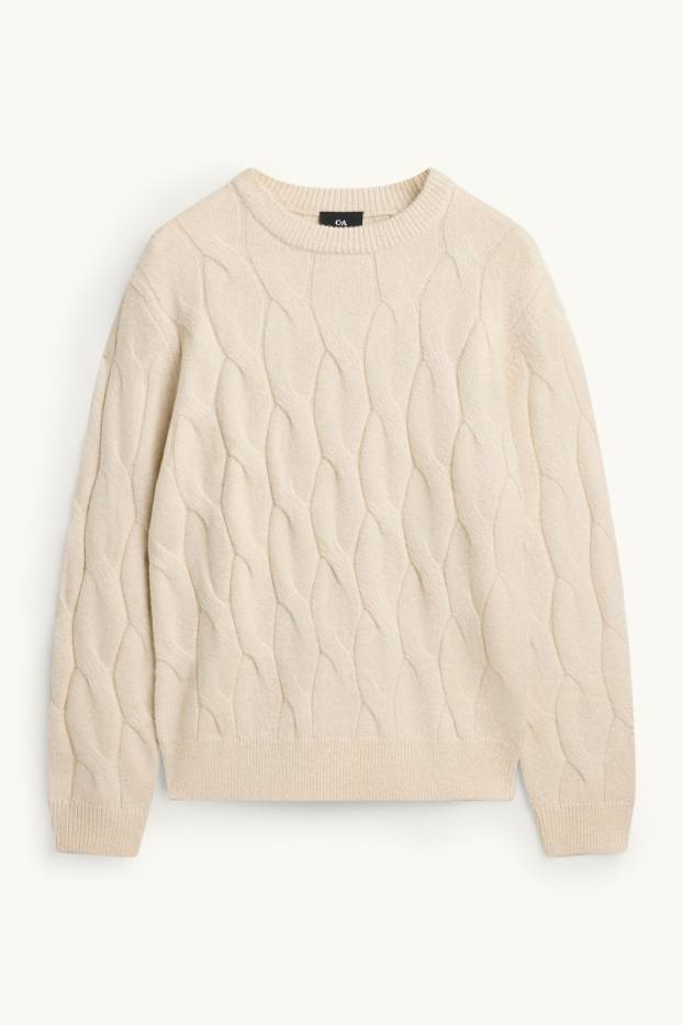 Hommes - Pull - motif tressé - crème