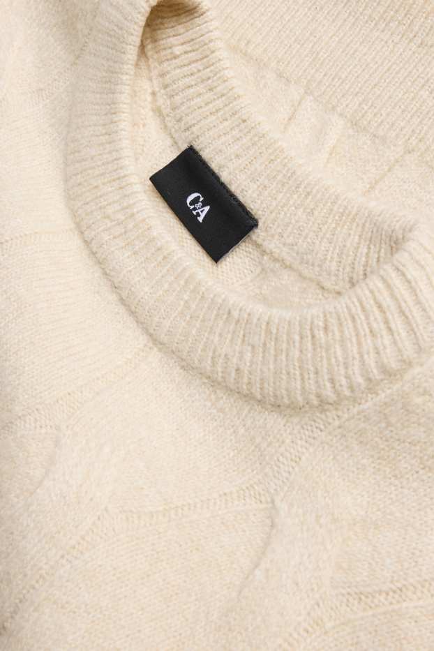 Hommes - Pull - motif tressé - crème