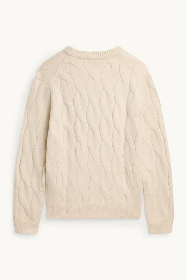 Hommes - Pull - motif tressé - crème