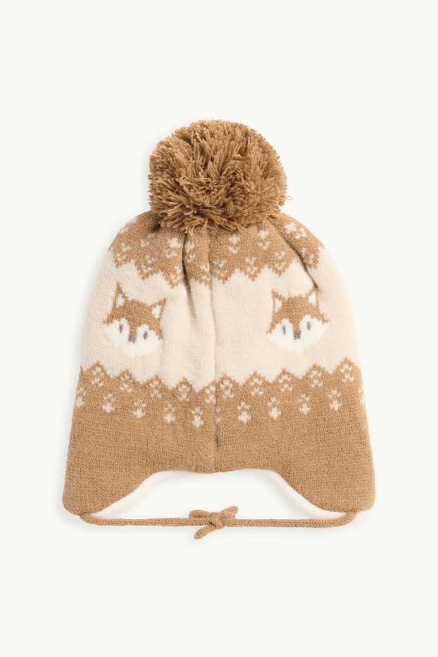 Unisex - Volpe - berretto con pompon per neonati - marrone / bianco crema