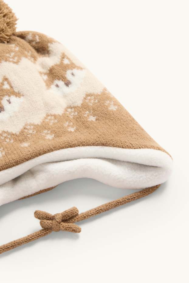 Unisex - Volpe - berretto con pompon per neonati - marrone / bianco crema