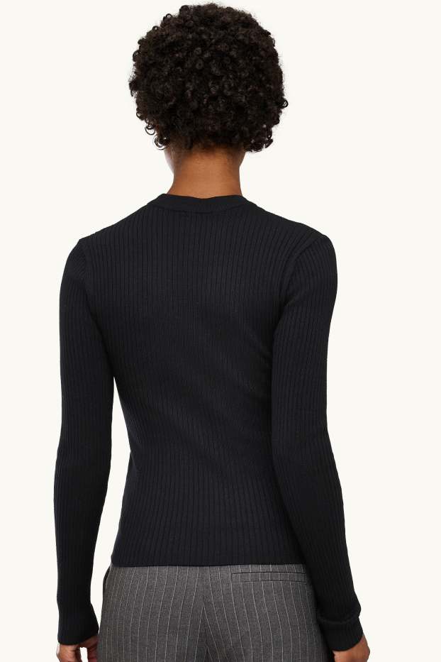 Damen - Pullover - gerippt - schwarz