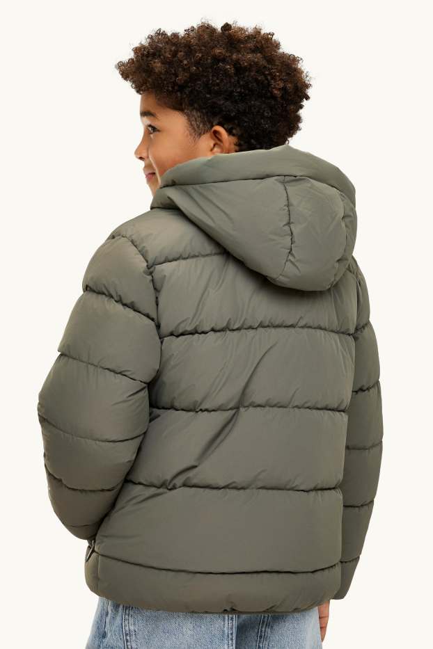 Kinder Buben - Steppjacke mit Kapuze - wasserabweisend - grün