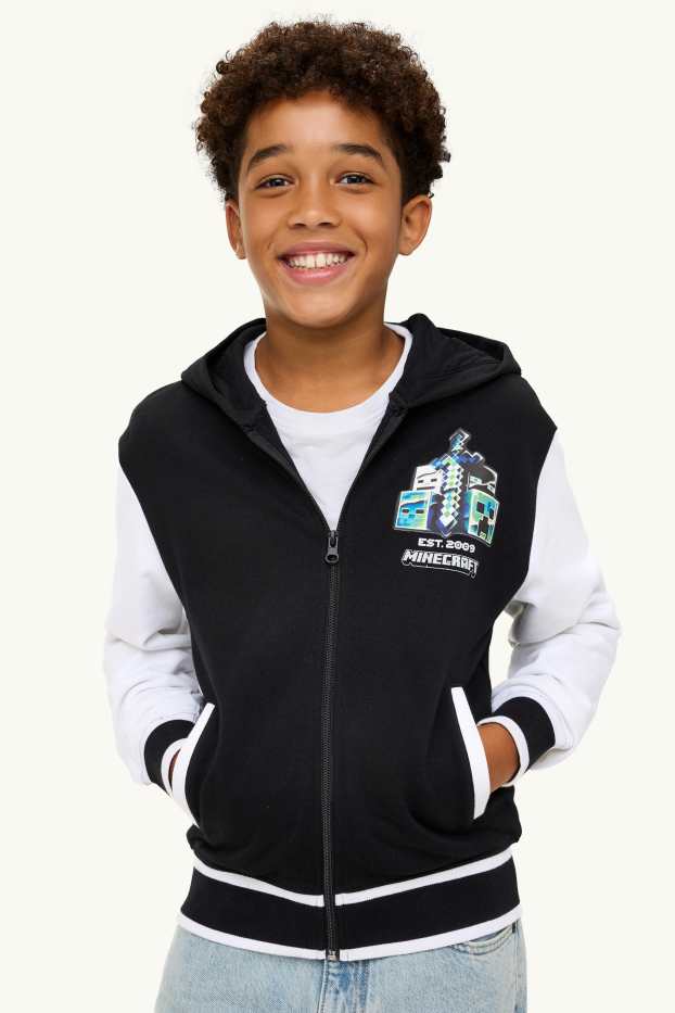 Bambini - Minecraft - felpa con zip e cappuccio - nero / bianco