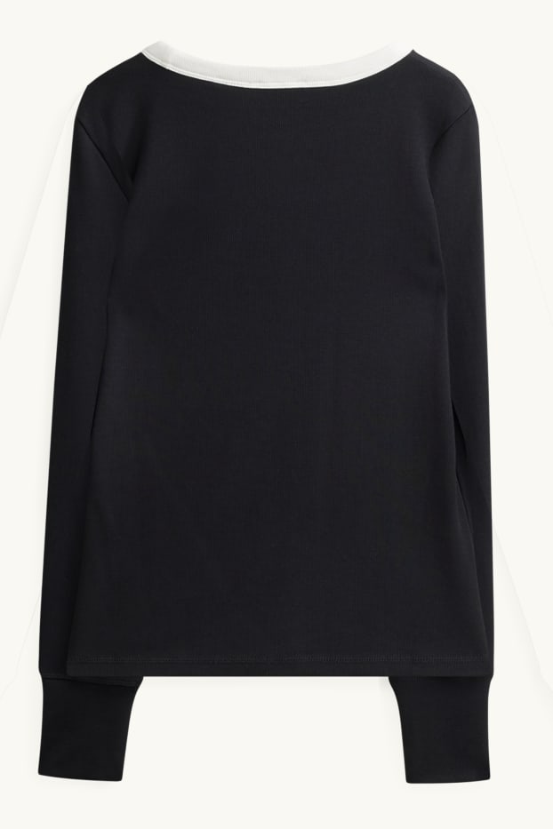 Damen - Langarmshirt - Slim Fit - schwarz / weiß