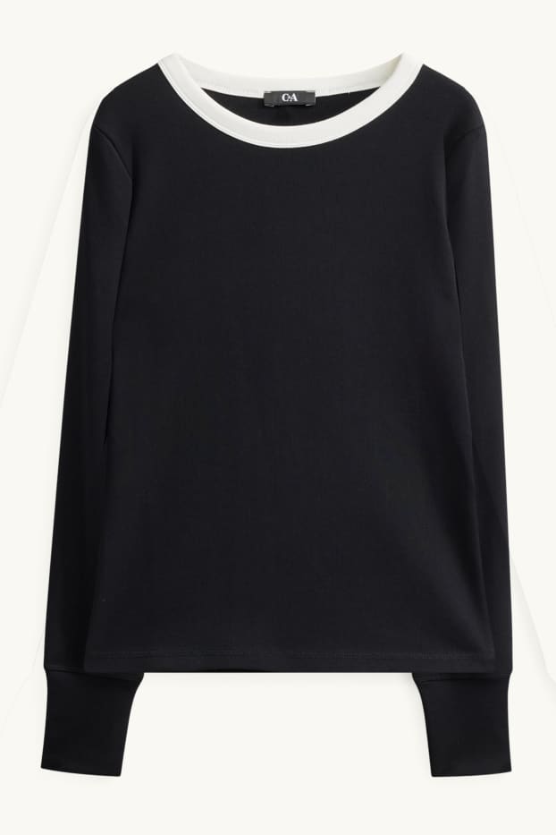 Damen - Langarmshirt - Slim Fit - schwarz / weiß