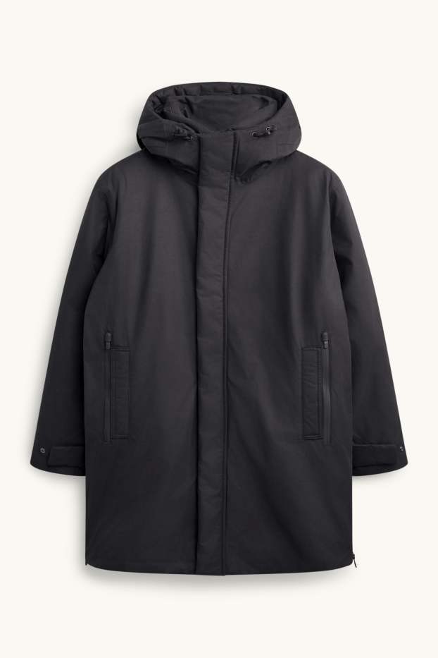 Pánské - Parka s kapucí - s výplní - vodotěsná - černá