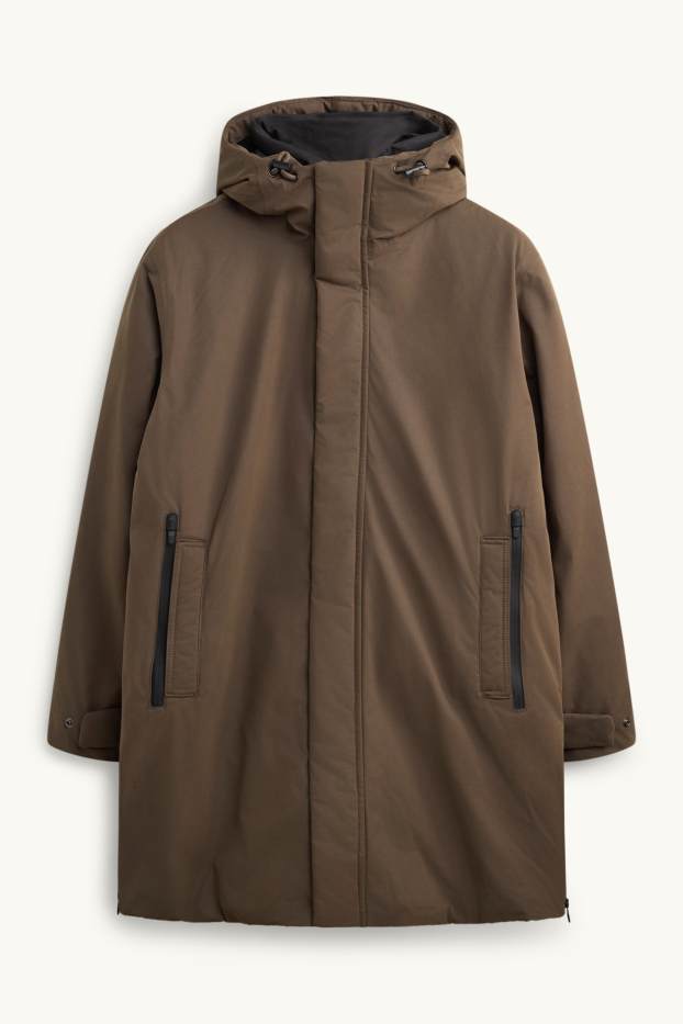 Pánské - Parka s kapucí - s výplní - vodotěsná - hnědá