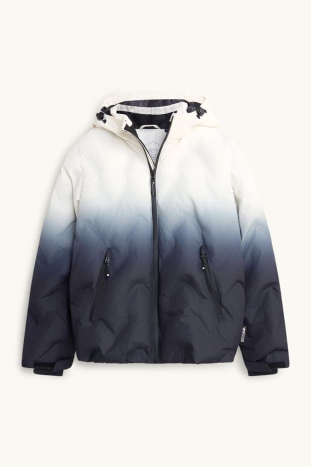 Enfants filles - Veste de ski avec capuche - doublée - finition déperlante - blanc / noir