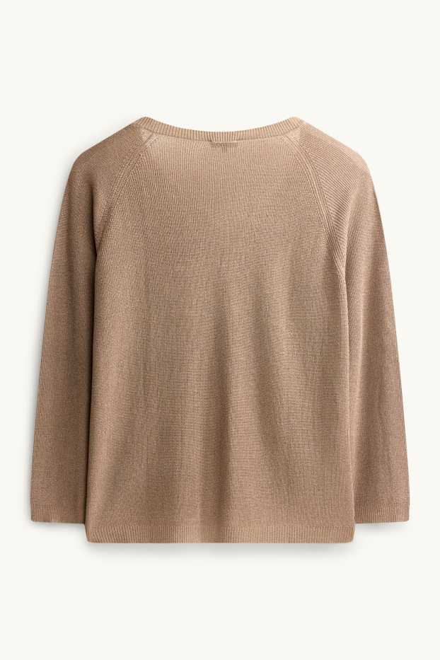 Damen - Pullover mit V-Ausschnitt - Glanz-Effekt - hellbraun