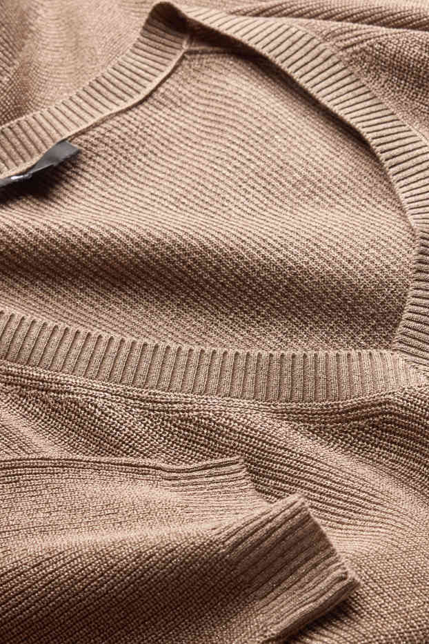 Damen - Pullover mit V-Ausschnitt - Glanz-Effekt - hellbraun
