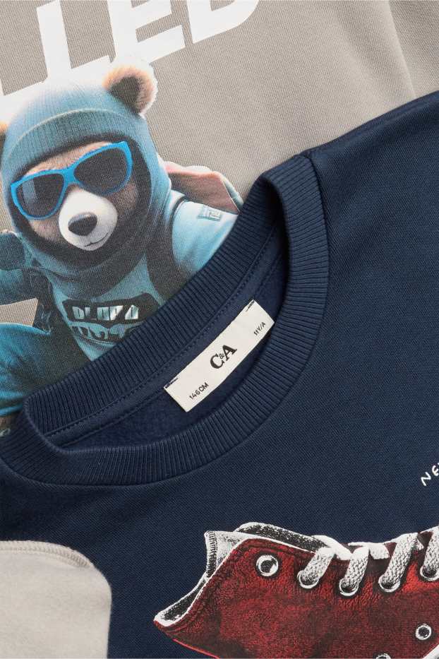 Bambini - Confezione da 2 - orso e skateboard - felpa con cappuccio e maglia girocollo - blu scuro