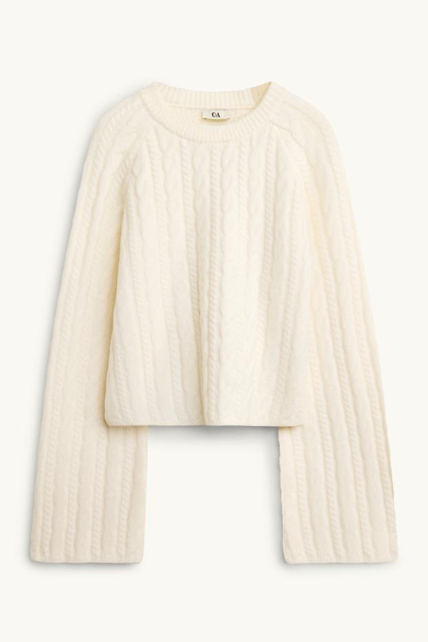 Women - Jumper - cable knit pattern - creme