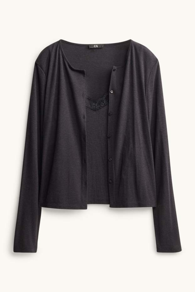 Dona - Càrdigan - look 2 en 1 - gris fosc jaspiat