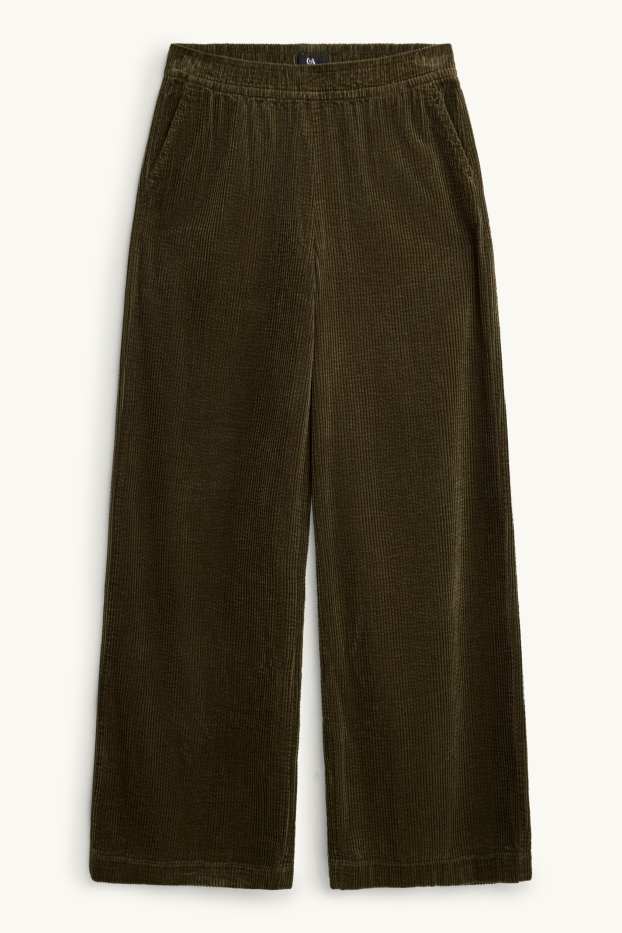 Femmes - Pantalon de velours côtelé - mid waist - jambes larges - vert foncé