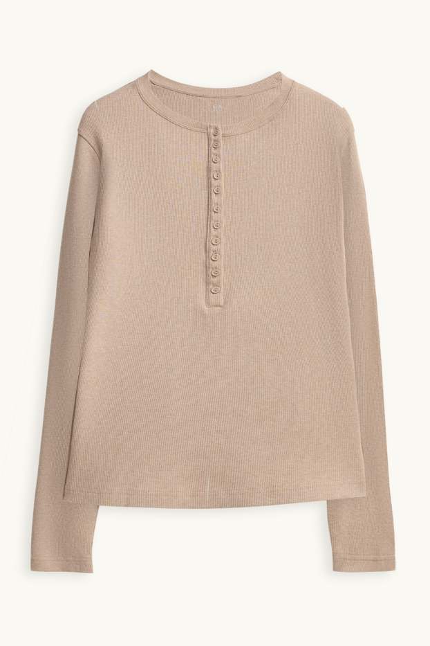 Femmes - Haut henley - slim fit - côtelé - beige