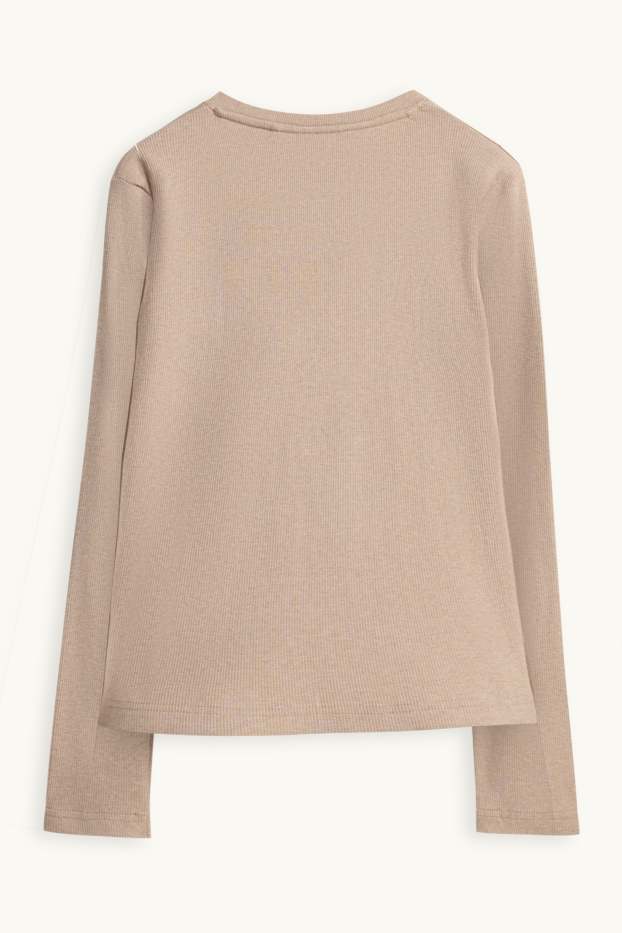 Femmes - Haut henley - slim fit - côtelé - beige