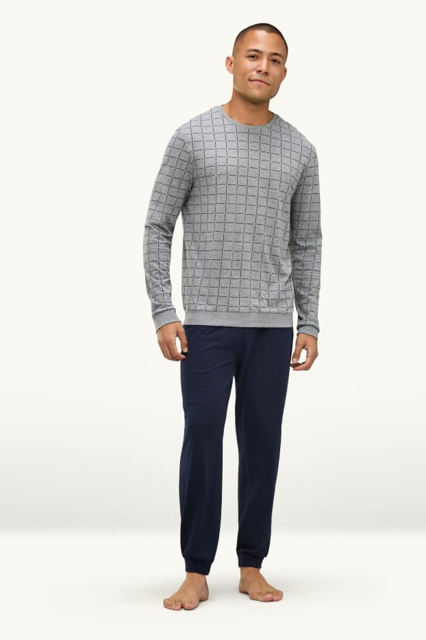 Herren - Pyjama - blau / grau