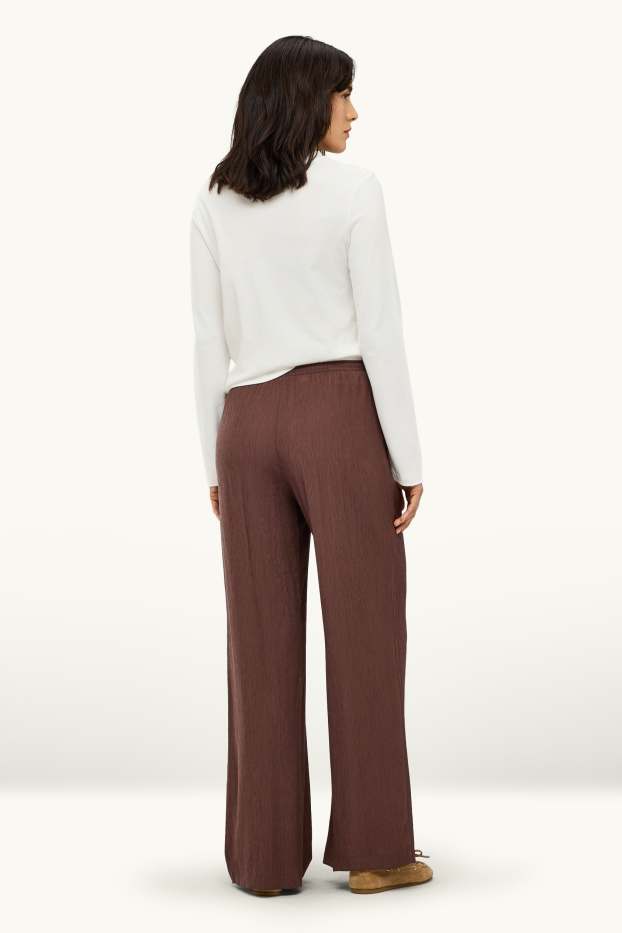 Donna - Pantaloni - vita media - gamba larga - marrone scuro