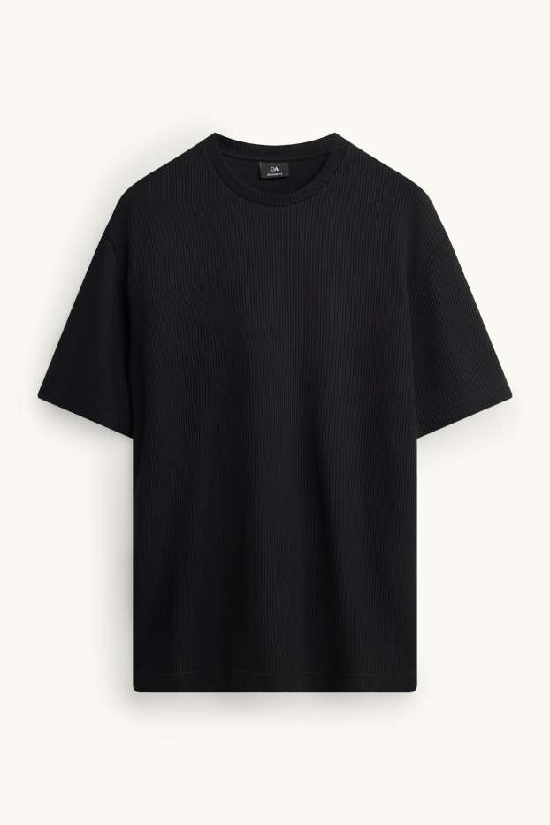 Men - T-shirt - relaxed fit - ribbed - black