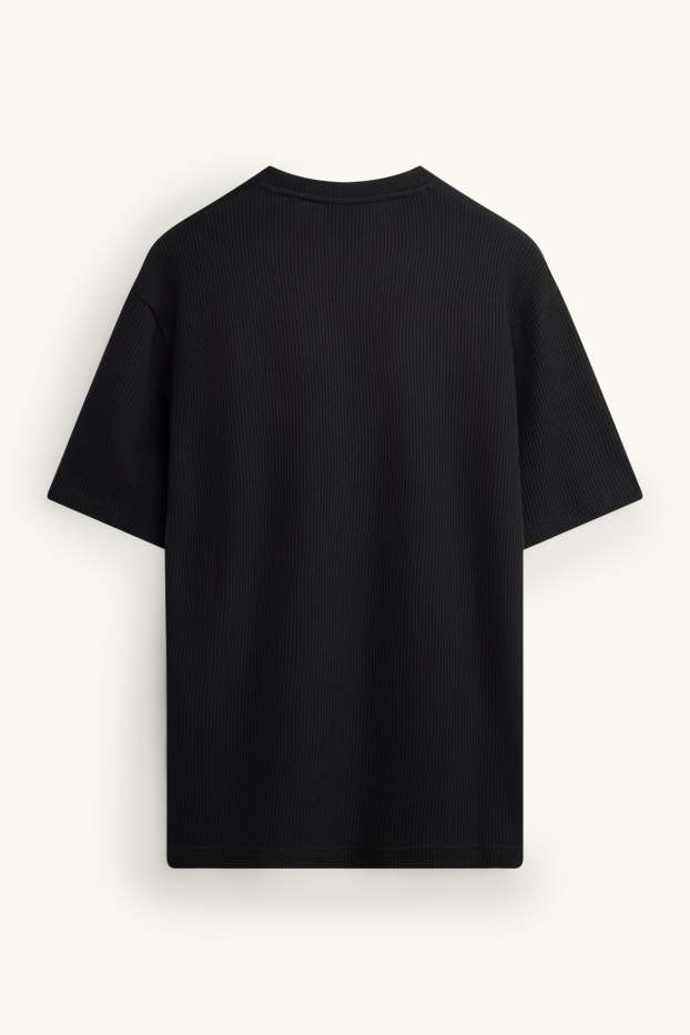 Men - T-shirt - relaxed fit - ribbed - black
