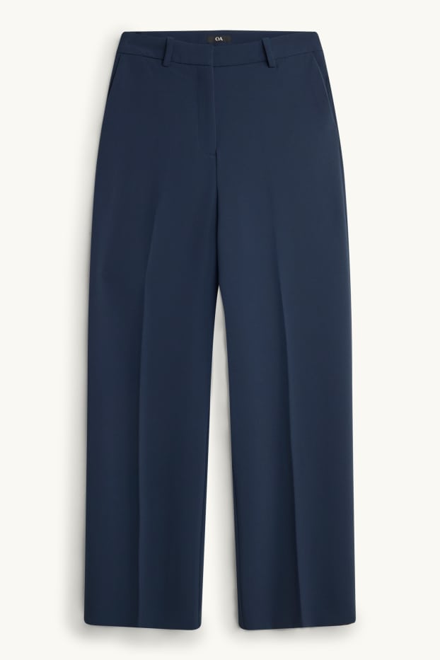 Femei - Pantaloni office - talie înaltă - wide leg - albastru închis