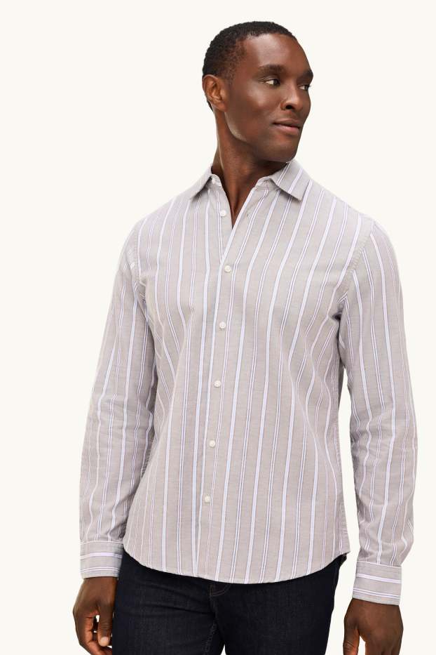 Herren - Hemd - Regular Fit - Kent - gestreift - beige / blau